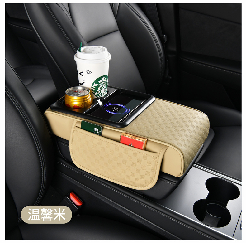 15W Wireless Charging Car Armrest Box Pad Storage Multifunctional Heightening Pad with Integrated Wireless Fast Charging for Mobile Phones