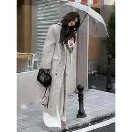 感灰色毛呢外套女秋冬新款复古宽松赫本风中长款加厚呢子大衣