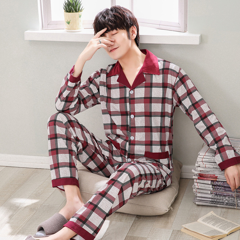 Pijamas de los hombres de manga larga de algodón de primavera y otoño delgada más el tamaño de prendas de vestir exteriores de los hombres pijamas de invierno homewear
