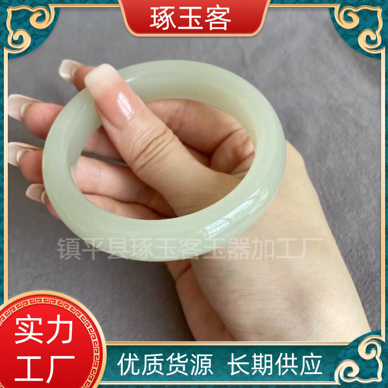 新疆青白玉手镯高仿昆仑玉石手镯外蒙料镯子批发展会地摊货源