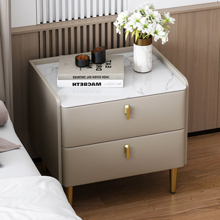 Internet Celebrity Solid Wood Italian Bedside Table Light Luxury Slate Storage Cabinet Modern Simple Three-Drawer Storage Cabinet Bedroom Bedside Cabinet
