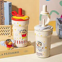 クレヨンしんちゃん魔法瓶カップ大容量車載セラミックコーヒーアロングアイスカップ男の子と子供用ストローカップ