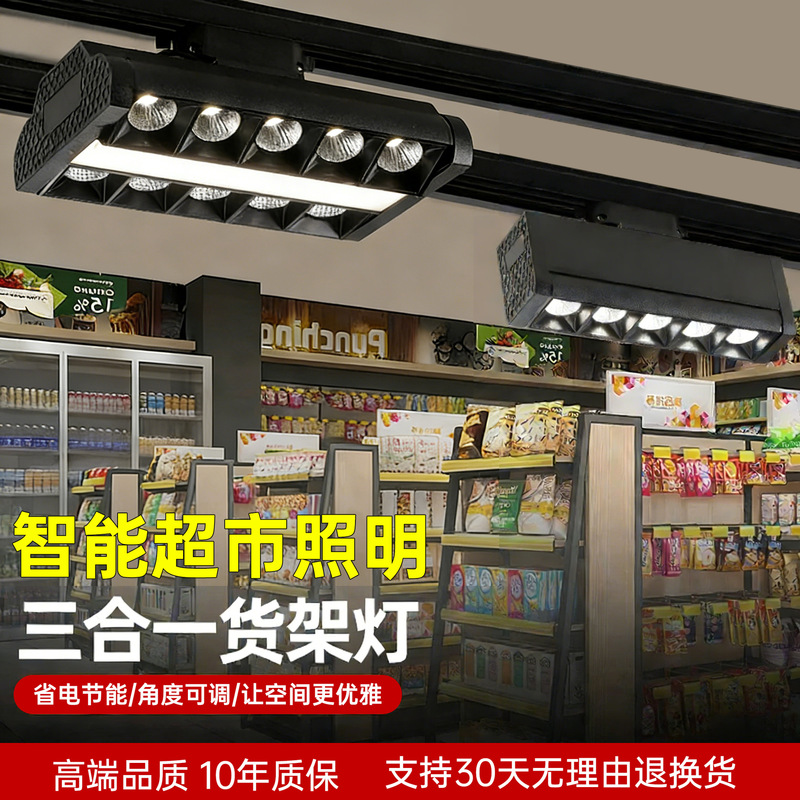 Source Manufacturer Large Optical Lens Shelf Light Dual-Polarized Led Light with Middle Floodlight and Long Track Rail Spotlight