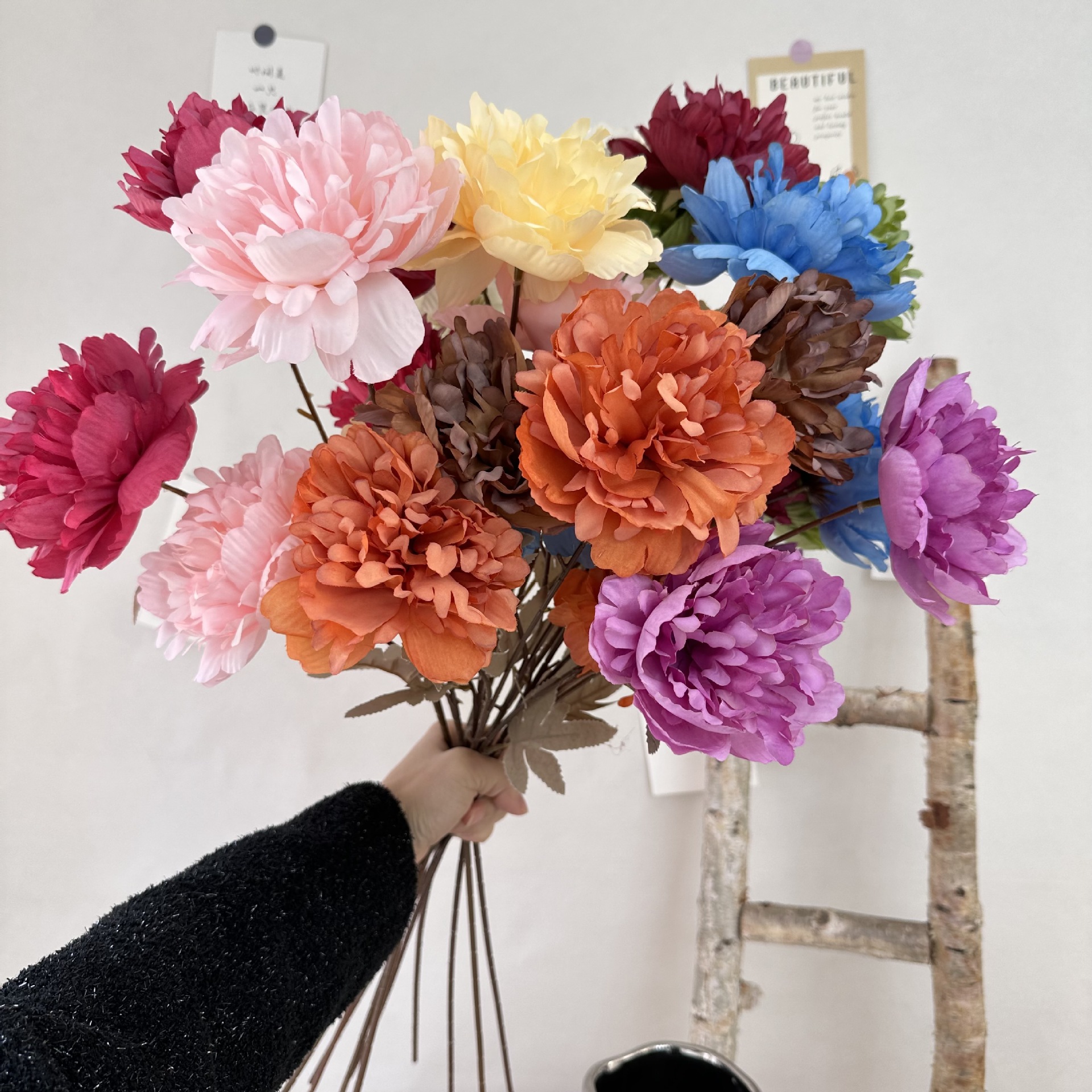 婚慶仿真花3頭芙蓉牡丹芍藥婚禮假花道具婚房擺件裝飾路引花材