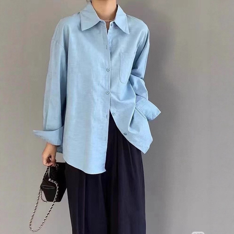 Shenzhen Nanyou 2025 Autumn Design Sense Niche Side Button Versatile Shirt ​ Long-Sleeved Simple Solid Color Lapel Shirt for Women