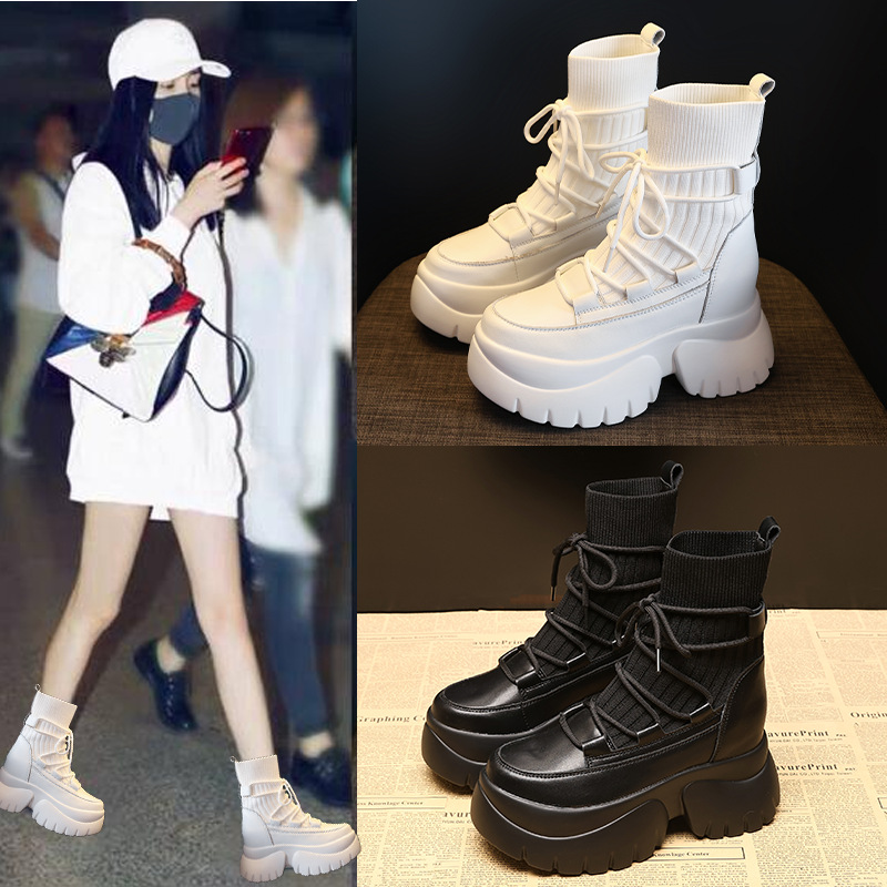Women's Thick-Soled Martin Boots with Internal Height Increase, Short Boots, 2025 Autumn and Winter New High-Top Versatile Korean Version, One-Piece Drop Shipping