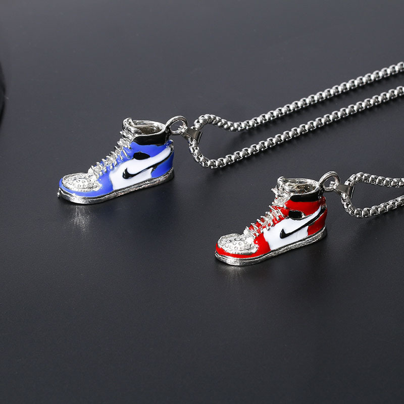 Personality Jordan AJ1 Sneakers Necklace Hip Hop 3D Shoe Model Pendant Hanging Small Shoes Fashion Brand Punk Style Necklace