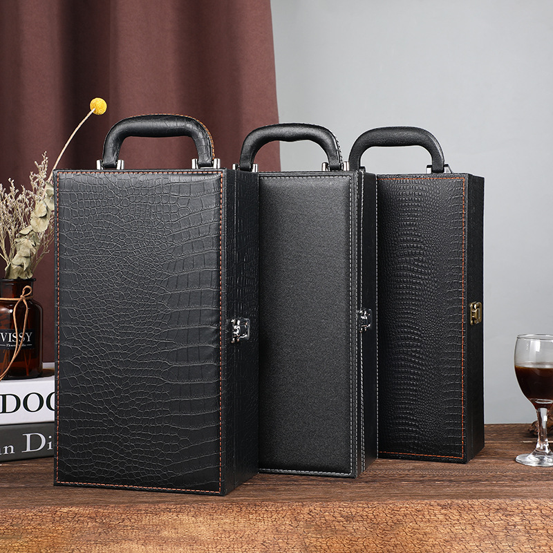 Red Wine Gift Box with Two Bottles, Leather Box Including Wine Accessories, Logo Available, Wine Bottle Gift Box