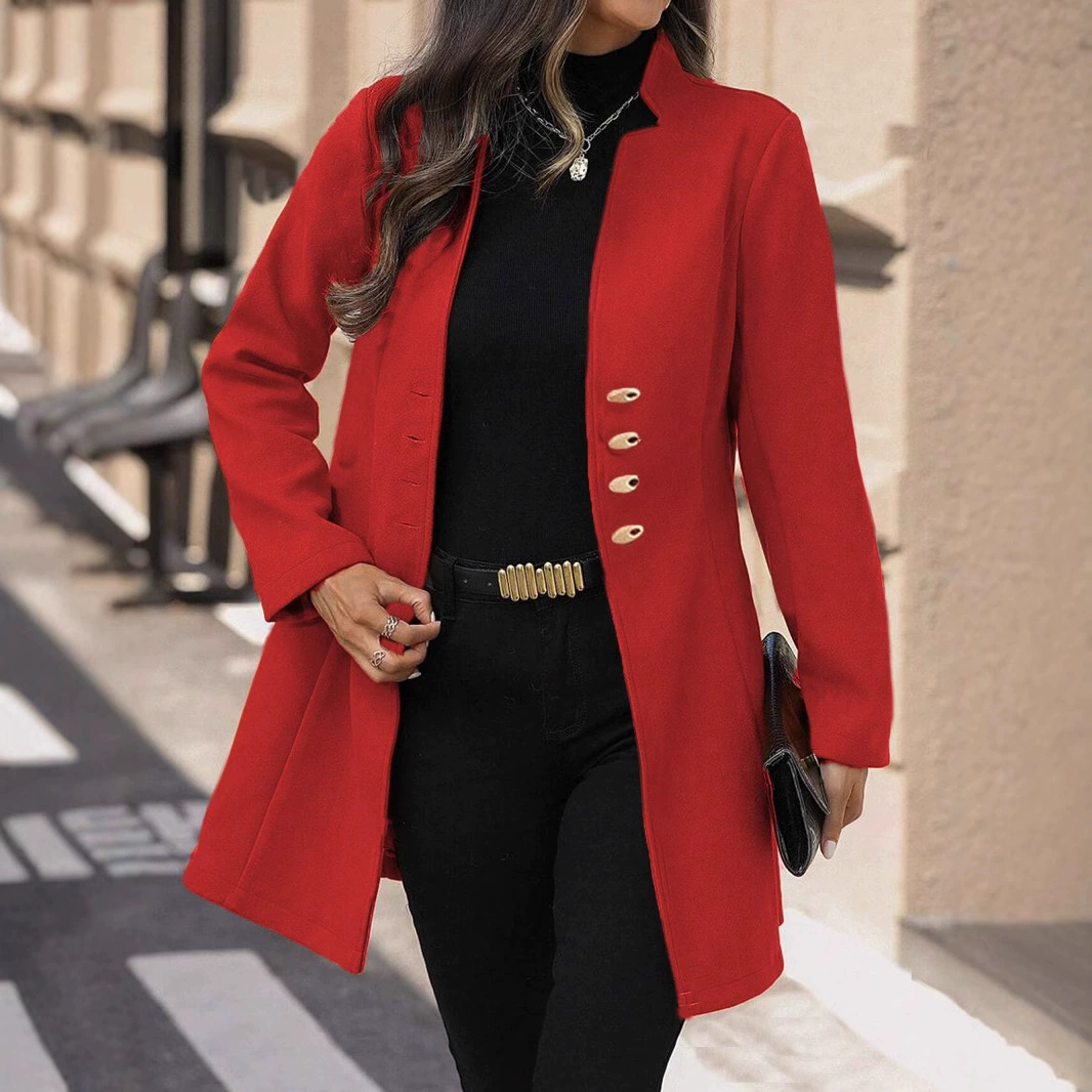 Женская шерстяная куртка-пиджак в корейском стиле, приталенная, однотонная, средней длины, весна-лето 2025 года (европейский и американский рынки)