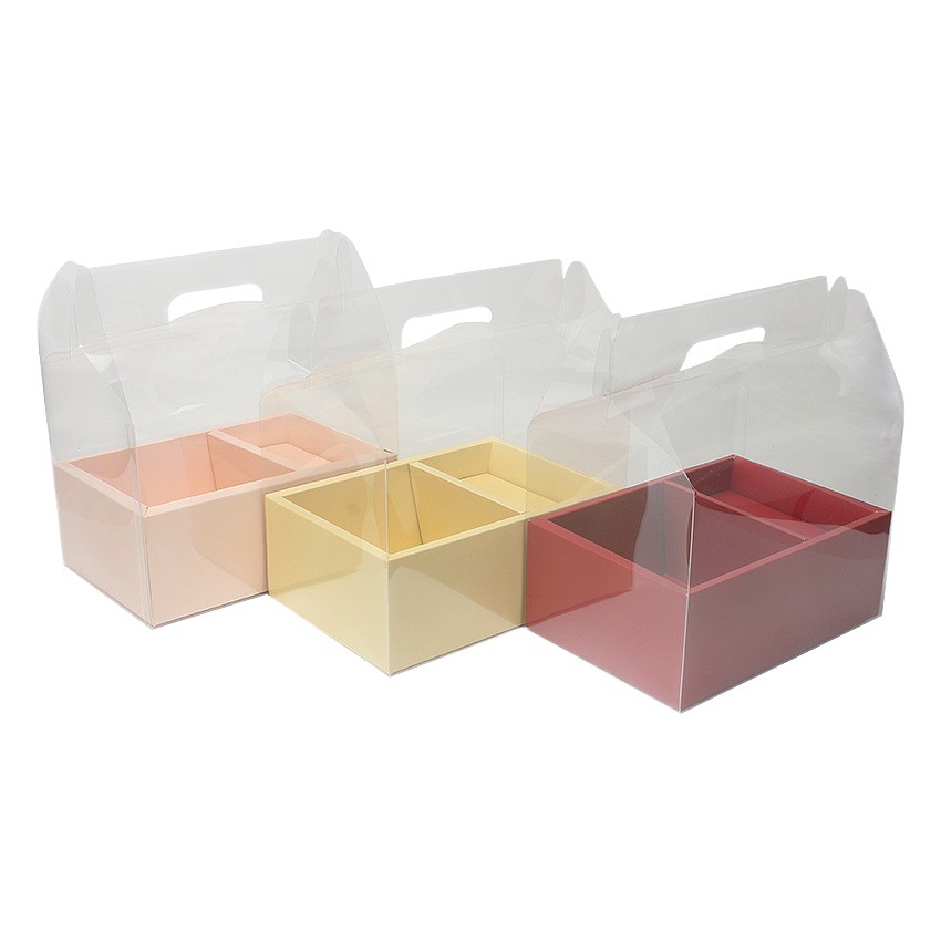 Caja de pastel transparente ventana creativa caja de diseño floristería floral cesta portátil ramo caja de embalaje caja de almacenamiento de flores