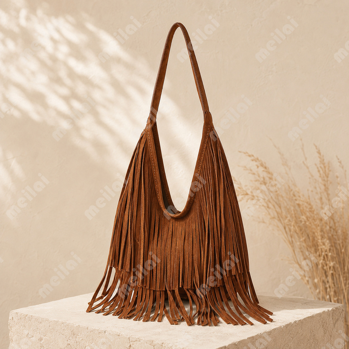 Vintage Suede Tassel Tote Bag for Women, Bohemian Style Shoulder Bag, Western Style Large Capacity Casual Vacation Backpack