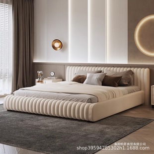 Modern Minimalist Fabric Bed Nordic Light Luxury Style Tech Fabric Tatami Master Bedroom Large Bed Double Japanese Low Bed