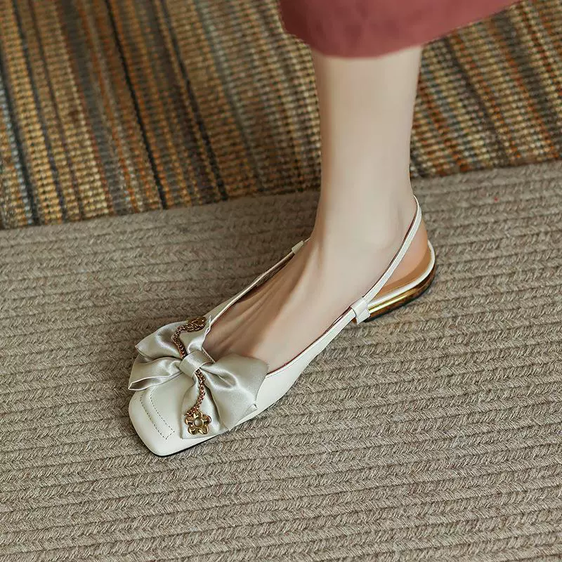 Сандалии из мягкой кожи с бантом и полым носком, женские летние новые винтажные Туфли-бобы, полые однослойные туфли на низком каблуке