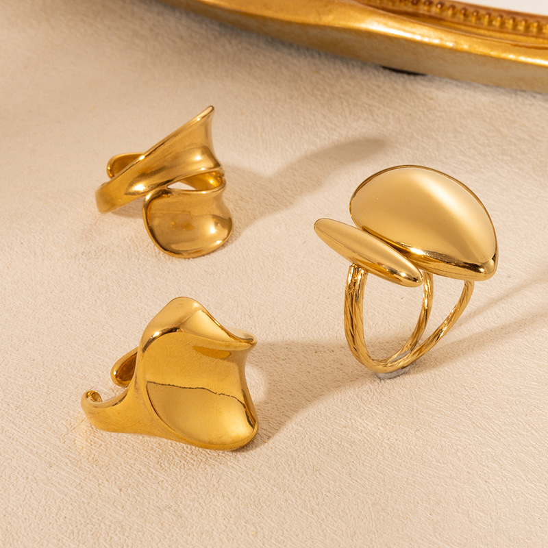 304 Stainless Steel Material Irregular, Snake Pattern Wholesale Jewelry French Style Modern Style Irregular Snake 304 Stainless Steel 18K Gold Plated Plating Open Rings