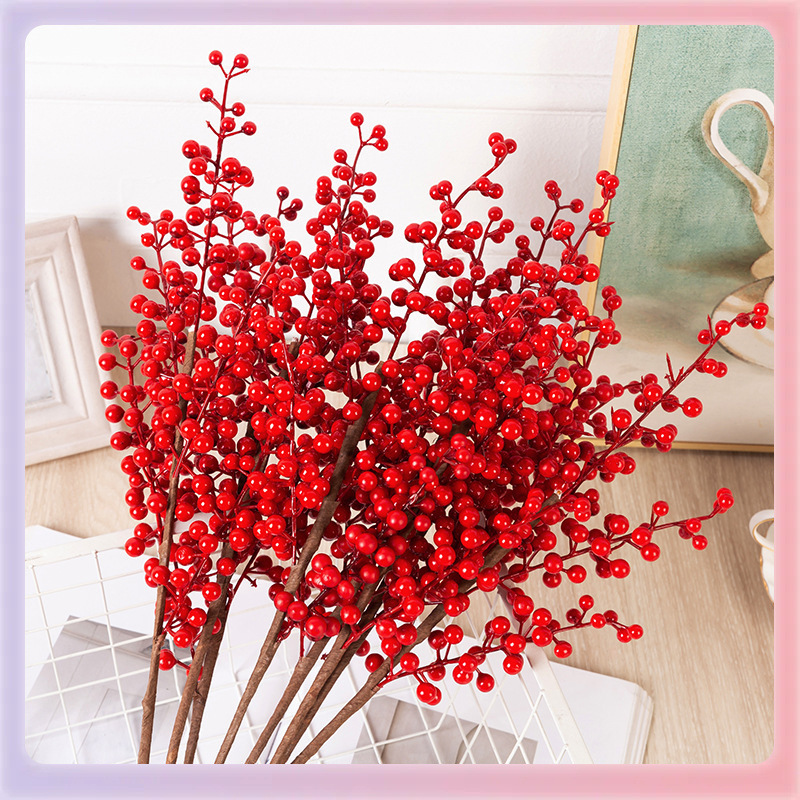 ✅红果发财果圣诞花束红果家居装饰摆件果子冬青果年宵花