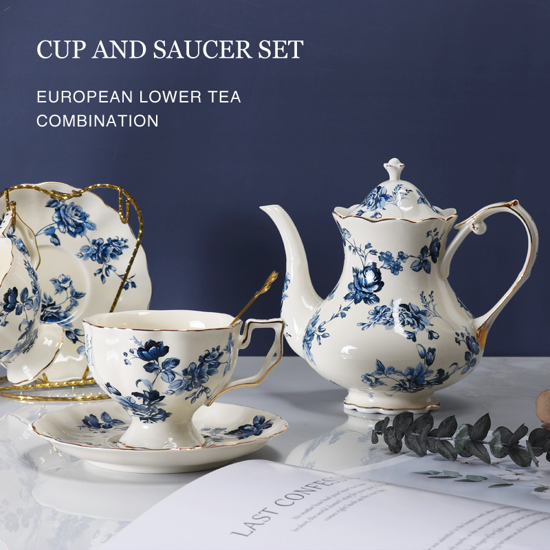 European-style rose pattern ceramic coffee cup saucer set with spoon English afternoon tea cup kettle factory outlet European-style rose pattern ceramic coffee cup saucer set with spoon English afternoon tea cup kettle factory outlet