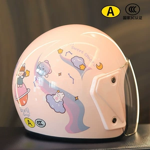 3C certified electric motorcycle helmet for men and women, cute and warm, suitable for autumn and winter, half-face safety helmet, all-season adult cartoon helmet