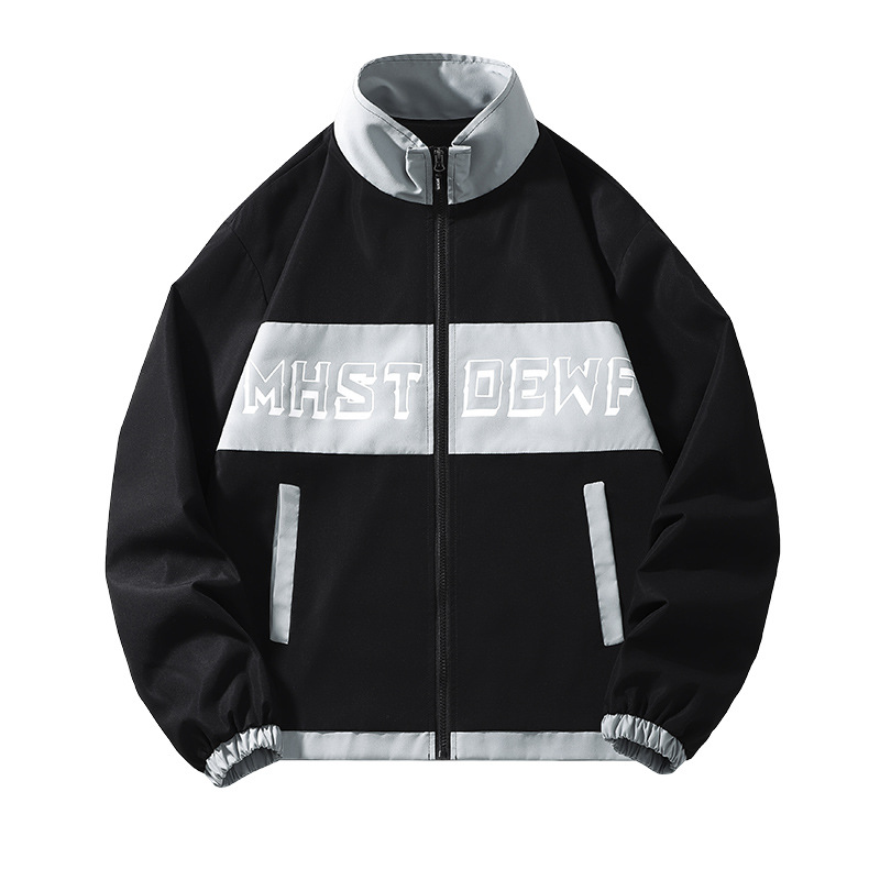 Chaqueta de tendencia masculina versátil juvenil chaqueta casual versión suelta impresión de letras chaqueta de cuello vertical chaqueta chaqueta hombre