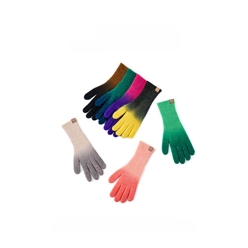 Rainbow Gradient Color Woolen Gloves Women's Ins Autumn Winter Korean Style Patchwork Knitted Fingerless Half-Finger Touchscreen Warm and Cold-Resistant