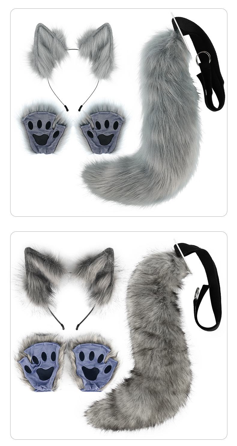 Hallowmas Unisex ear headband animal tail Halloween suit animal claw simulation plush animal ears cos accessories_voghion.com