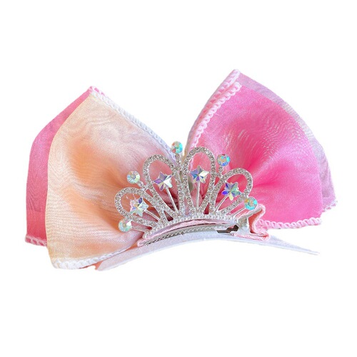 Children's Lace Elsa Princess Crown Bow Hair Clip Headwear Girls Baby Hair Clip Girls Three-dimensional Top Clip