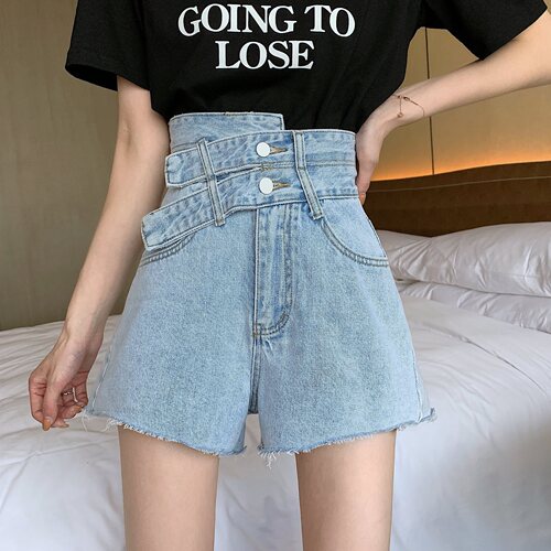 Large size women's dress, hot girl, black high-waist denim shorts, summer fat sister, loose and slimming A-line wide-leg pants, trendy