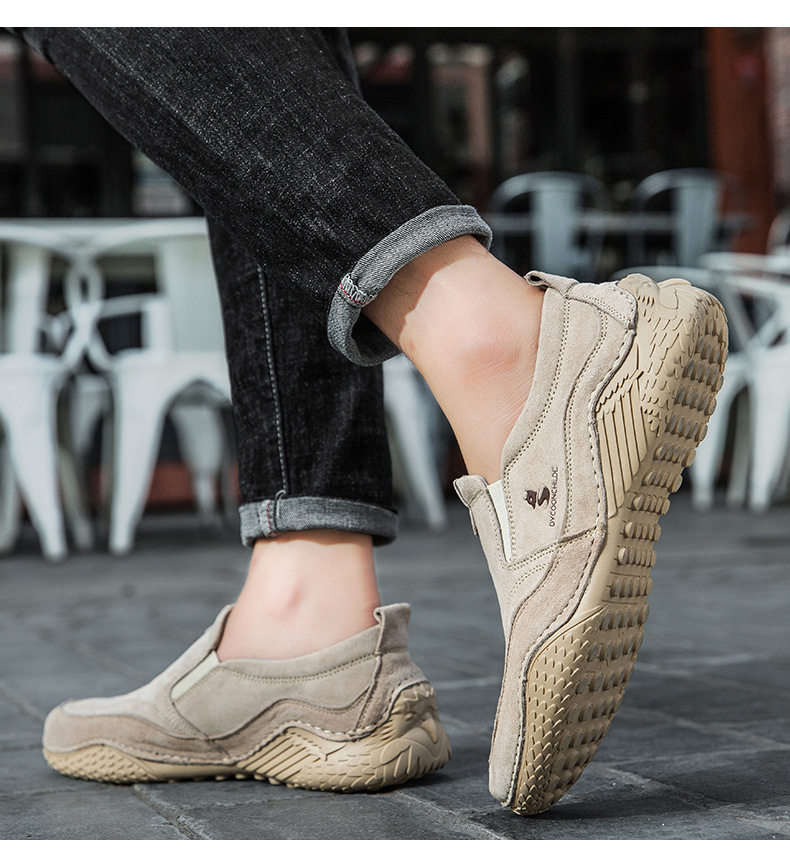 Giày nam cổ thấp kiểu Martin da thật size lớn, đế bằng, dây thun — D2085 màu kaki, D2085 màu xám chi tiết 12