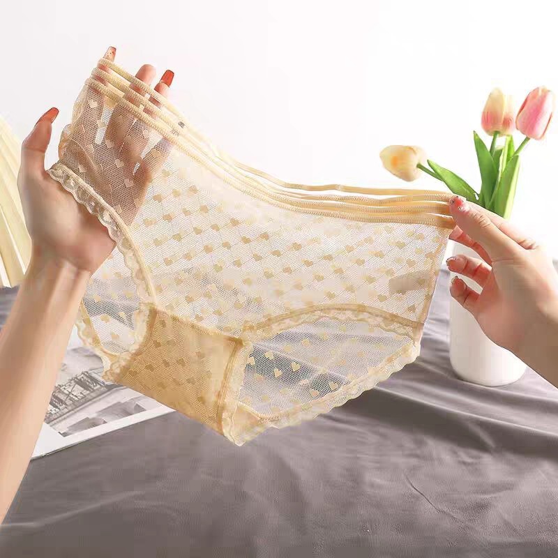 Sexy lace underwear Women's Mid-waist charming transparent summer ultra-thin girl hollow mesh breathable briefs