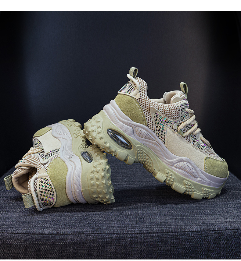 Giày sneaker nữ chunky đế dày phong cách retro, tăng chiều cao, đính đá lấp lánh — M2911 vàng, M2911 be, M2911 đỏ, M2911 xanh lá chi tiết 15