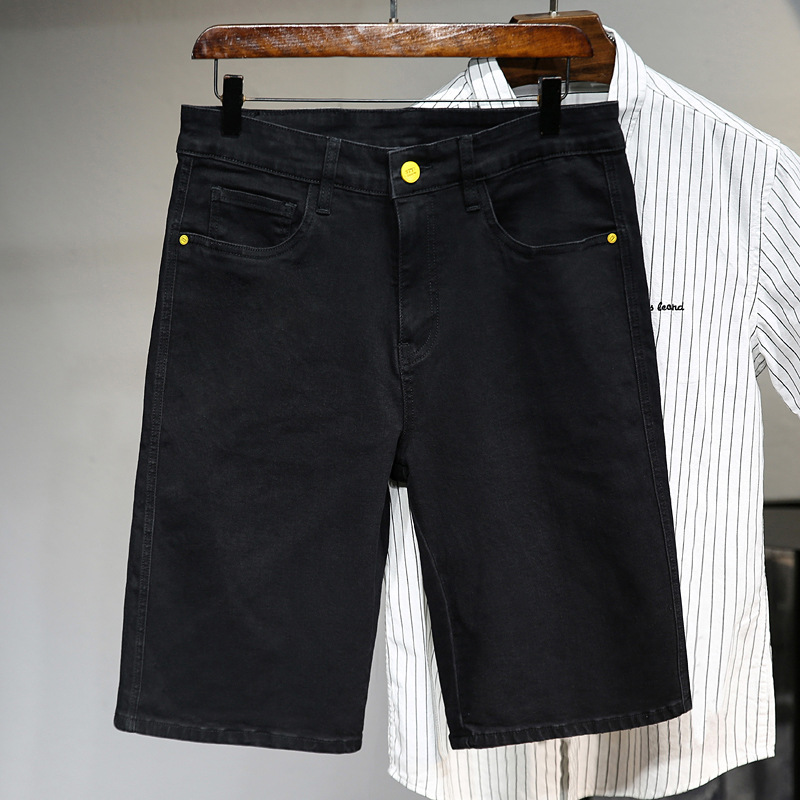 2022 summer plus size black five-point pants men's simple small straight denim pants men's shorts elastic wholesale 2022 summer plus size black five-point pants men's simple small straight denim pants men's shorts elastic wholesale
