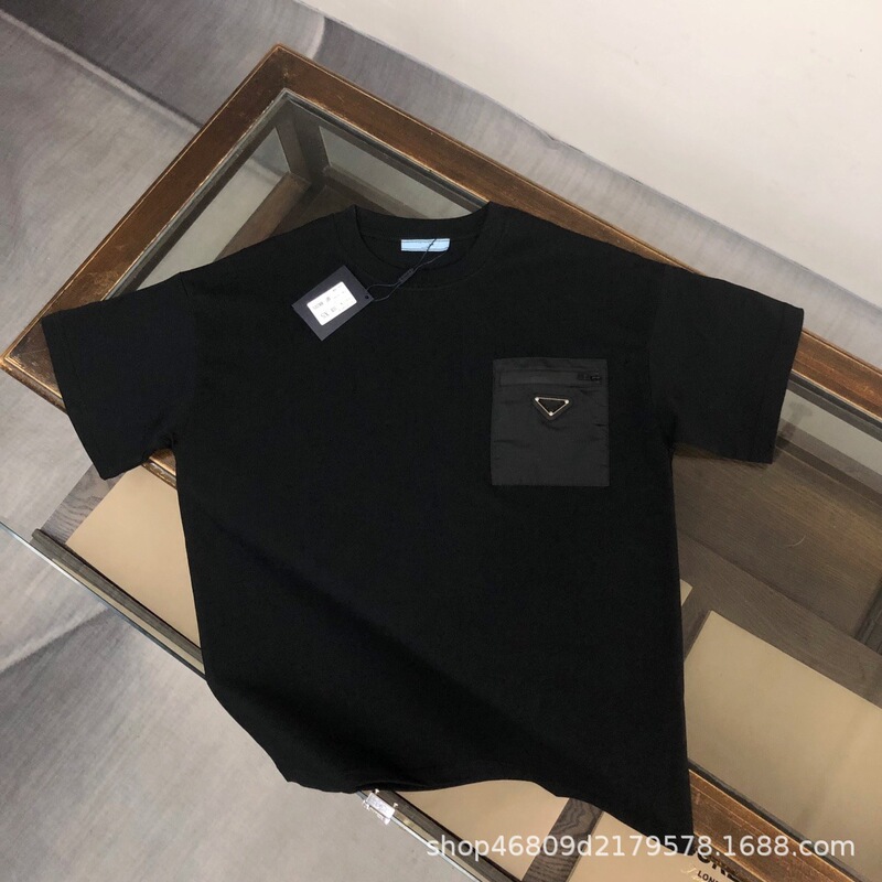 High-End Version of Pujia 2026 Spring/Summer New Style Patch Pocket Metal Triangle Logo P Brand Short-Sleeve T-Shirt Unisex