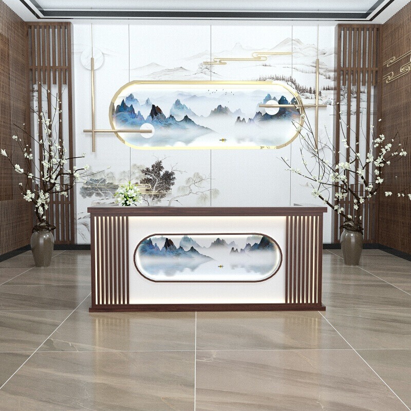 新中式收银台前台接待台吧台服装店理发店奶茶店美容采耳店收银台