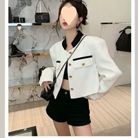 Xiao Xiangfeng куртка женская осень новый продвинутый смысл тканый короткий цвет контрастный воротник свободный топ с длинными рукавами