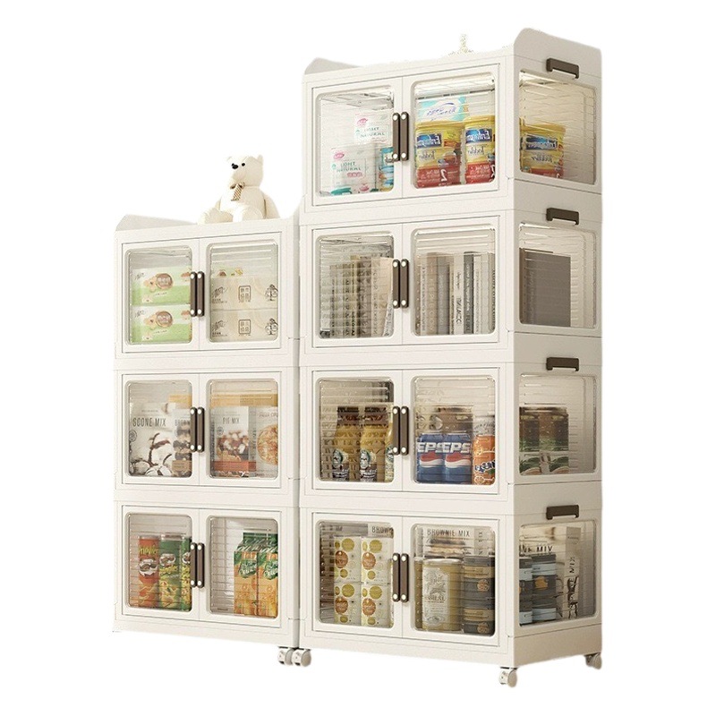 Armario de almacenamiento transparente de doble puerta y gran capacidad para ropa del hogar, refrigerios y artículos diversos, caja organizadora multifuncional.