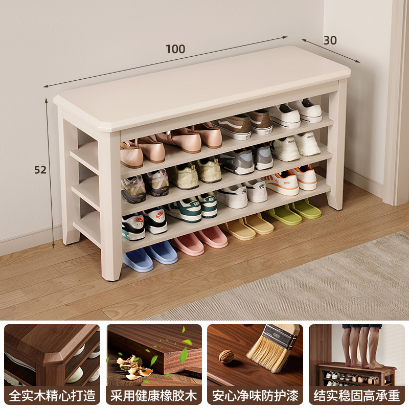Estante de zapatos de madera maciza multicapa puerta doméstica taburete de zapatos de cambio de puerta 2025 nuevo gabinete de zapatos interior sin instalación integral
