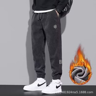 Ankle-tied fleece-lined sweatpants men's autumn and winter 2023 new fashion brand loose youth sports pants trendy casual pants