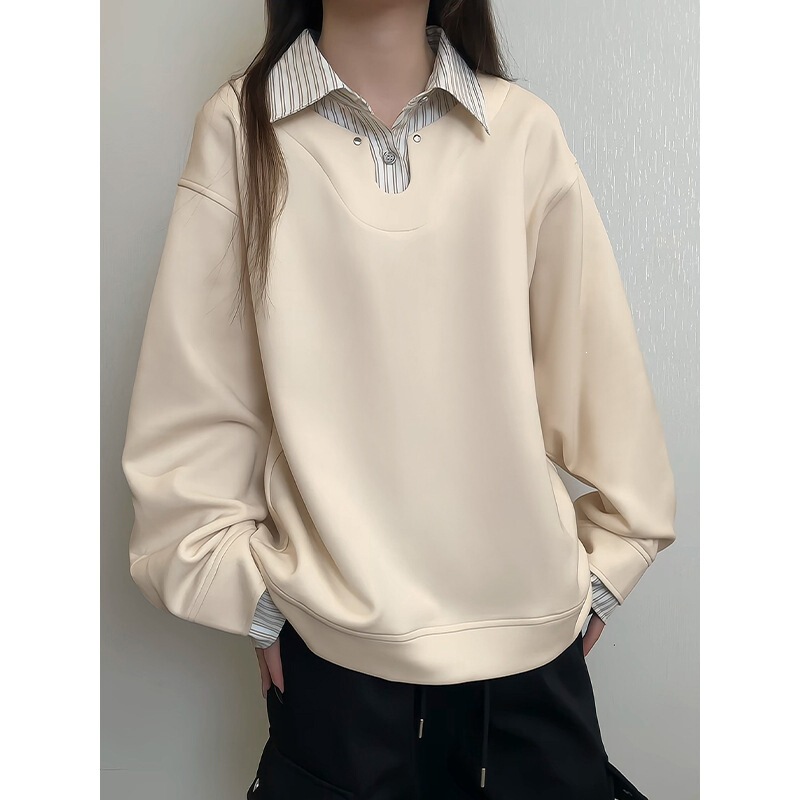 Cross-border dropshipping of faux two-piece shirt-collar sweatshirts, designer men's clothing, high-end trendy sweatshirts, popular and stylish for street fashion Cross-border dropshipping of faux two-piece shirt-collar sweatshirts, designer men's clothing, high-end trendy sweatshirts, popular and stylish for street fashion