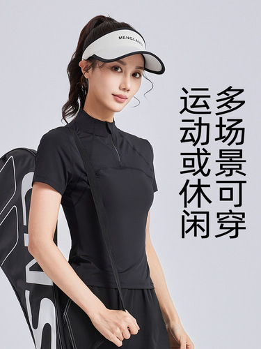 Stand collar half zipper sports short sleeve new casual slim yoga top outdoor running fitness wear t-shirt dropshipping
