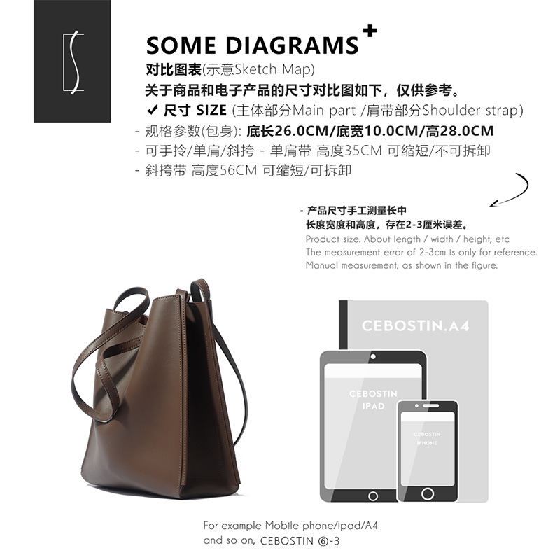 2026 Women's Genuine Leather Bucket Tote Bag, Large-Capacity Retro Commuter Crossbody - Thumbnail 5