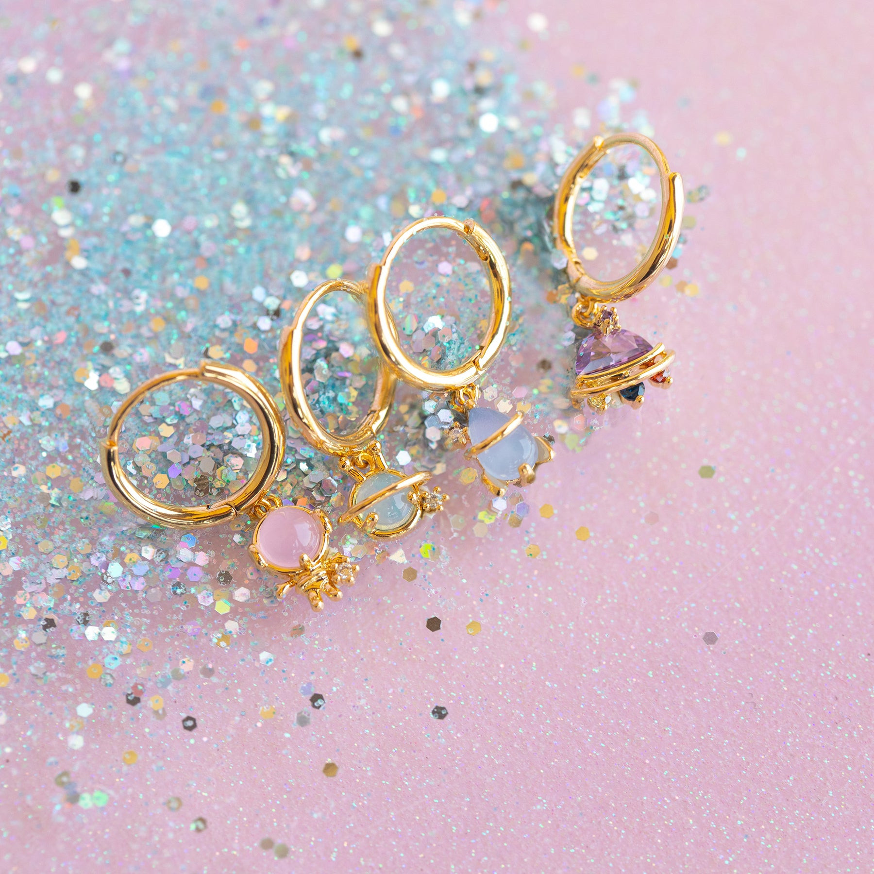 Sweet Geometric Brass Earrings Plating Artificial Gemstones Copper Earrings display picture 4