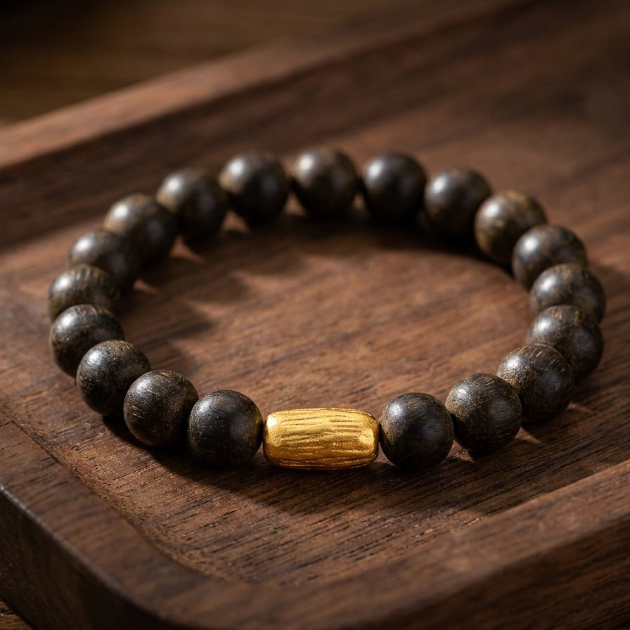 24K Gold-Plated Copper Double Bead Fortune Beads Bracelet with Barrel Beads and Handmade Braided Rope DIY Jewelry Accessories
