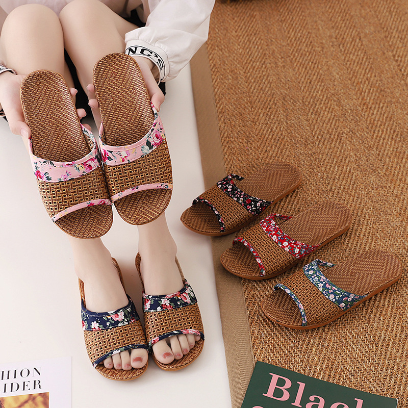 Linen Slippers for Women, Indoor Home Use, Non-Slip Office Slippers, Couple's Handmade Sandals, Men's Sweat-Absorbing Slippers