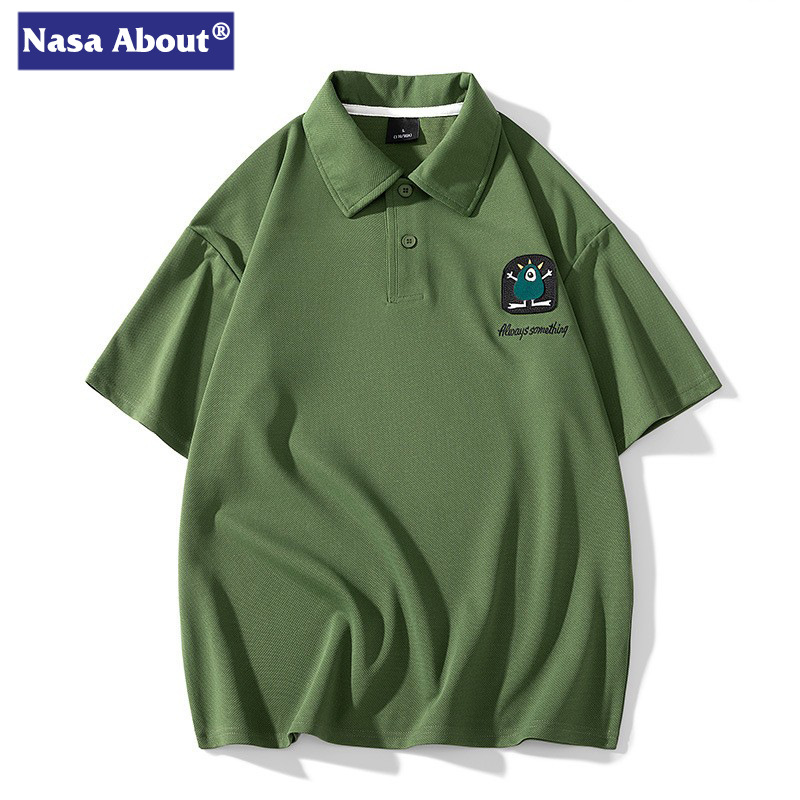 NASA Short-sleeved Men's Summer Loose Clothes Ice Silk Lapel T-shirt American Fashion Brand Casual Half-sleeved Base-layer Shirt