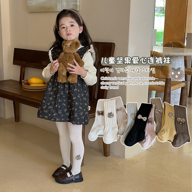 新款女童打底裤春秋儿童连裤袜韩版蝴蝶结针织小中童大PP宝宝袜子