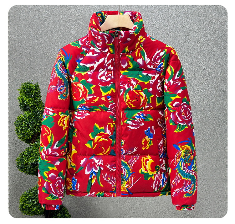 Men's Festive Big Flower Padded Jacket Winter Thickened Bread Coat_voghion.com