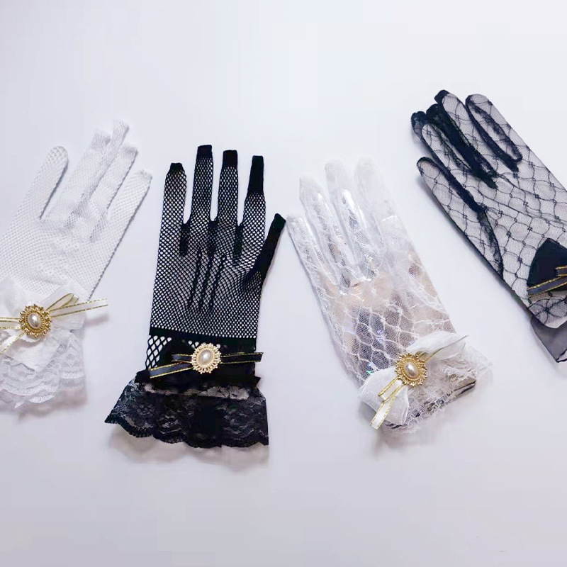 原宿風暗黑洛麗塔少女蕾絲手套花邊網紗透明薄款lolita拍照道具白