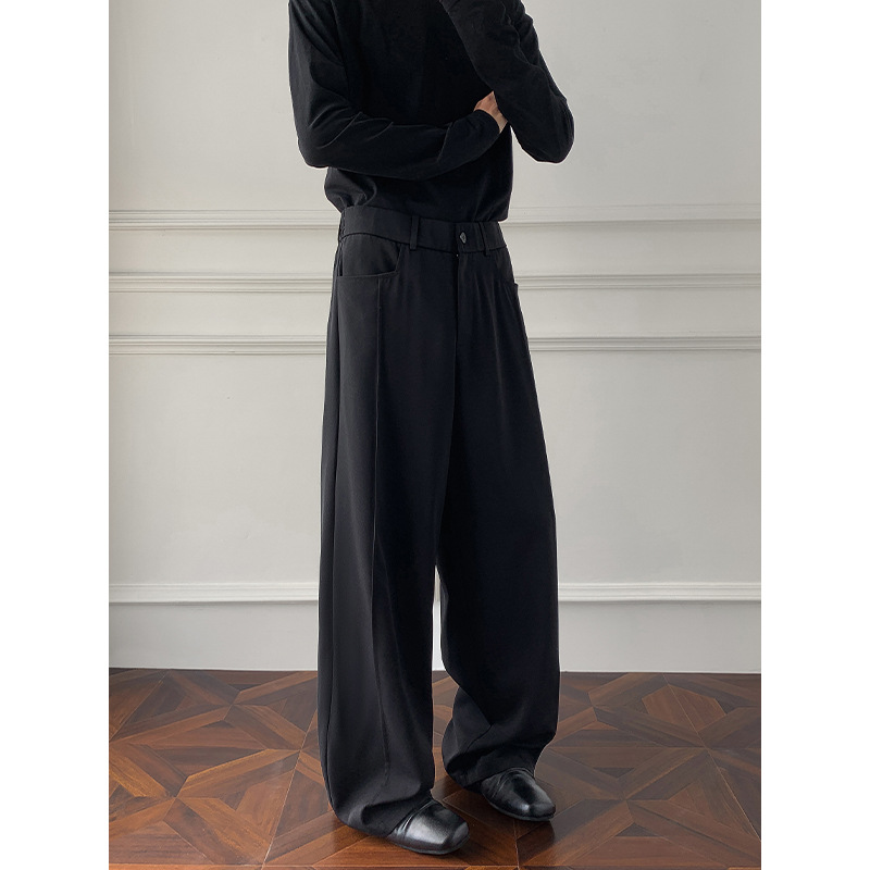 American-Style A-Line Pleated Dress Pants for Men, Slimming, Loose, Casual, Simple, High-End, Versatile Long Pants