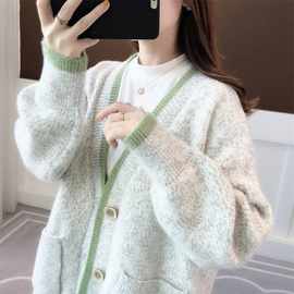雪尼尔毛衣外套女2023新款春秋加厚水貂绒宽松外穿慵懒风针织开衫