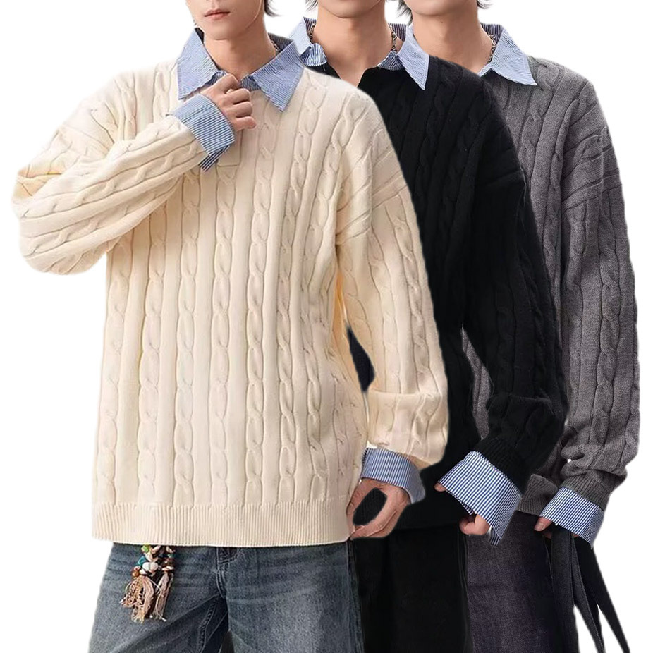 Explosiones transfronterizas de tamaño grande europeo polo camisa falsa dos piezas camisa de punto suéter suéter de hombre fábrica al por mayor