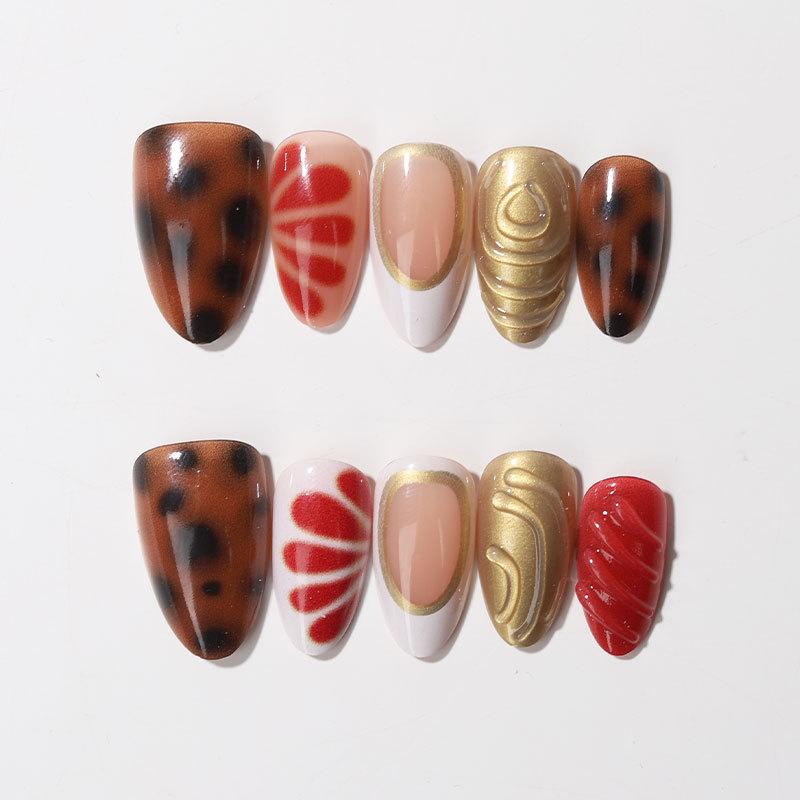 30 Pieces of New Cross-Border 3D Almond-Shaped Gradient Amber Leopard Print Mesh Nail Art Nail Tips Wholesale 30 Pieces of New Cross-Border 3D Almond-Shaped Gradient Amber Leopard Print Mesh Nail Art Nail Tips Wholesale